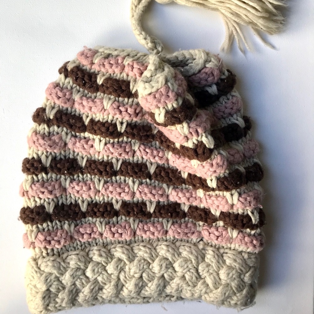 Creme, Pink, Maroon Striped Slouchy Beanie
